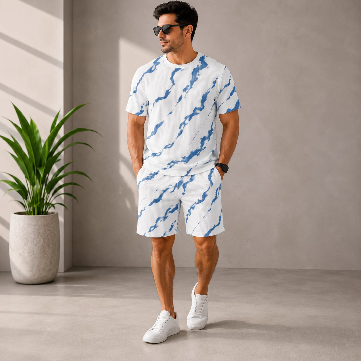 Marble Print Half Track Suit