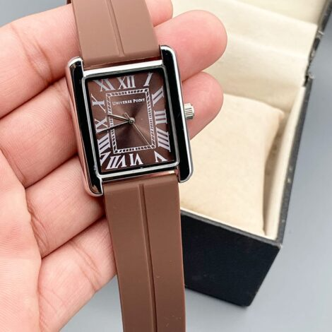 Universe Point Square Watch - Beige Rubber Strap Gold Case