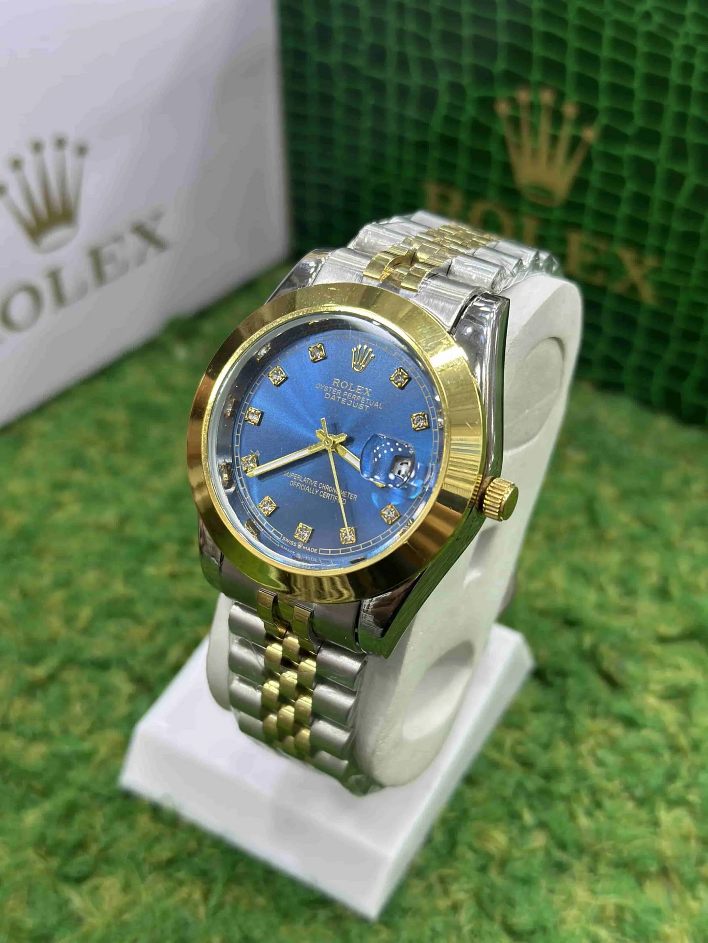 Datejust Style Watch – Blue Diamond Dial Two-Tone