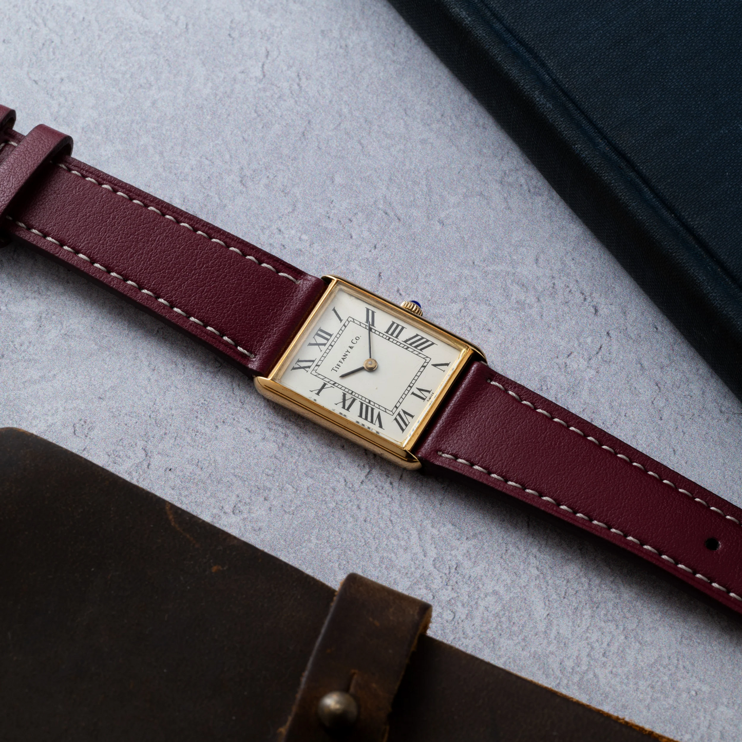 Universe Point Square Watch - Brown Leather Strap Gold Case