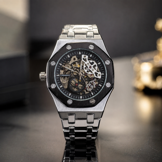 Skeleton Automatic Watch – Silver & Black Edition