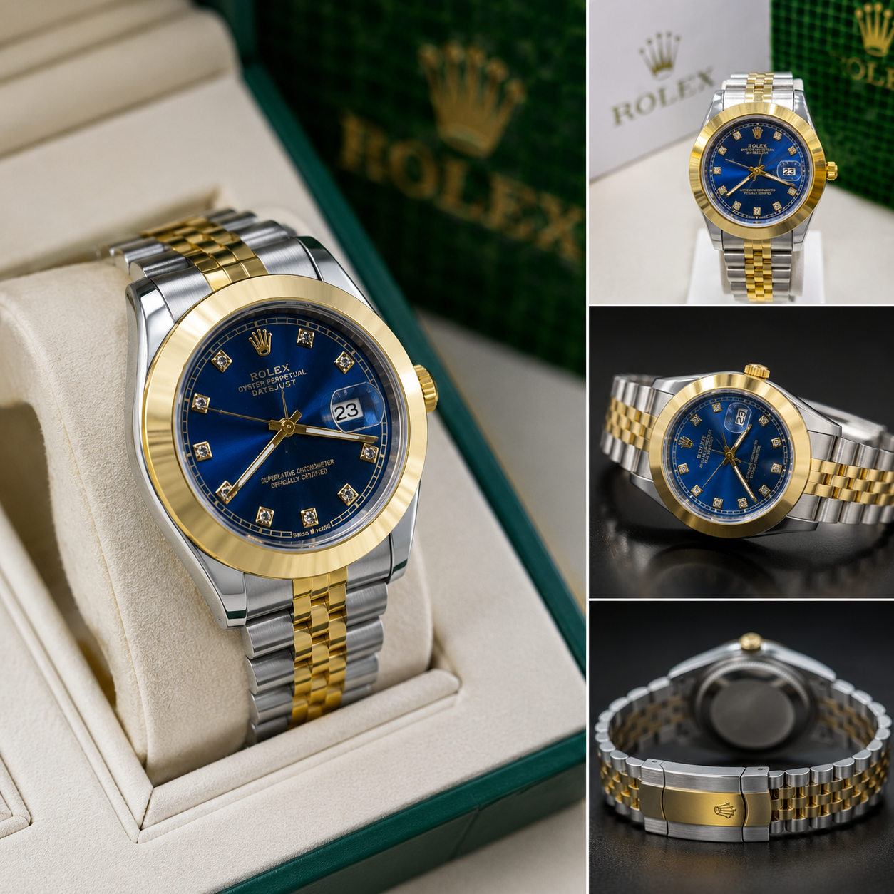 Datejust Style Watch – Blue Diamond Dial Two-Tone
