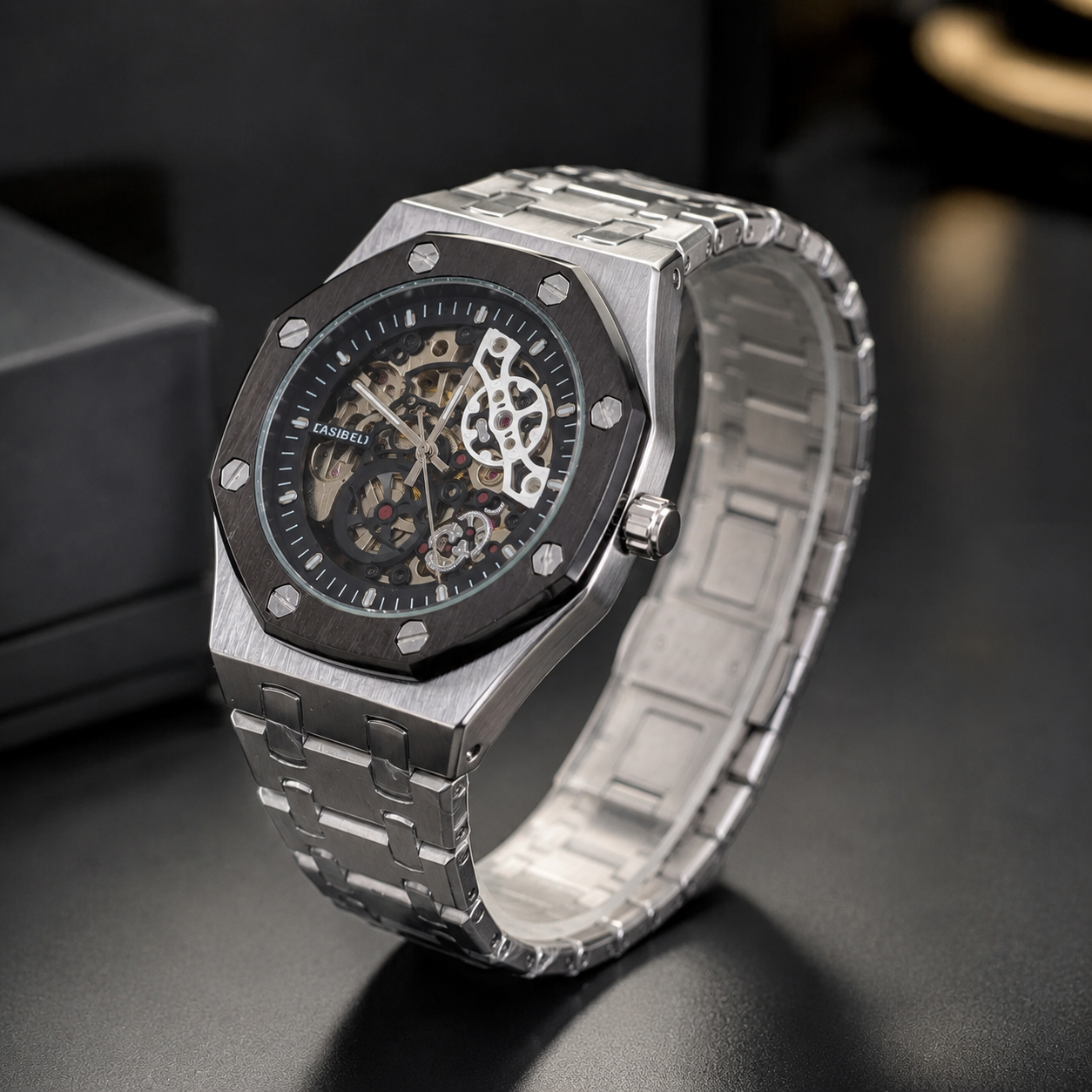 Skeleton Automatic Watch – Silver & Black Edition