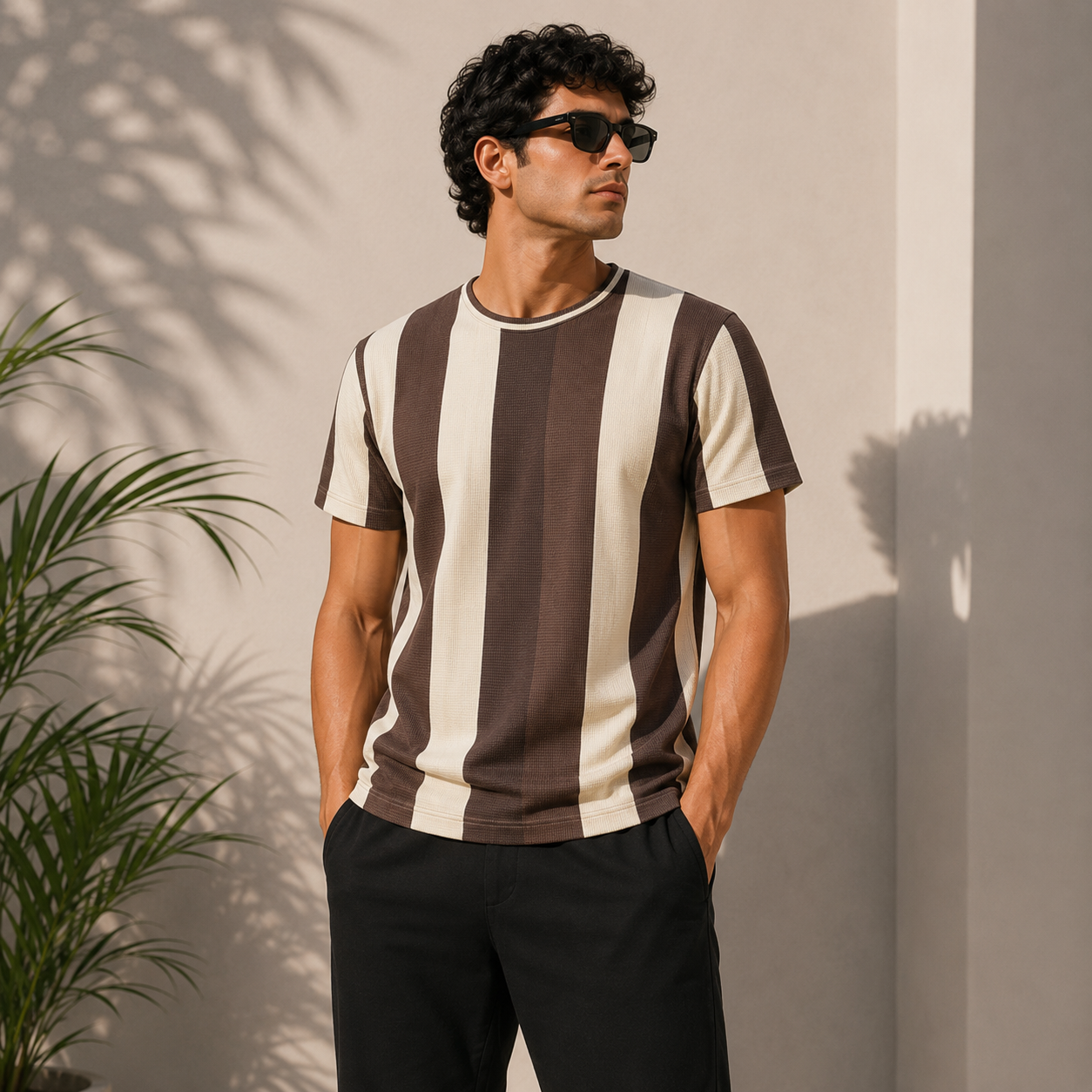 Striped Knit T-Shirt – Brown & White