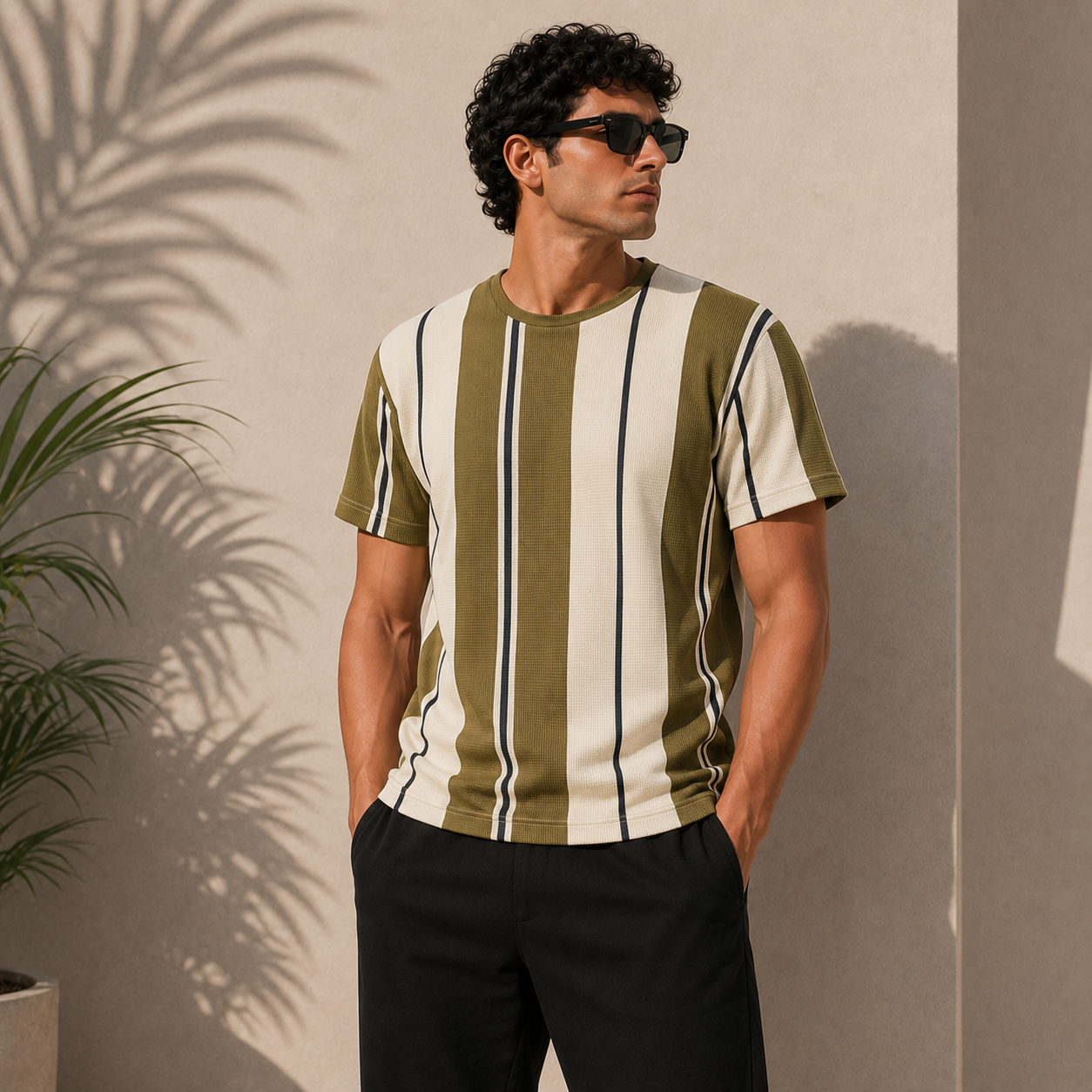 Striped Knit T-Shirt – Brown & White