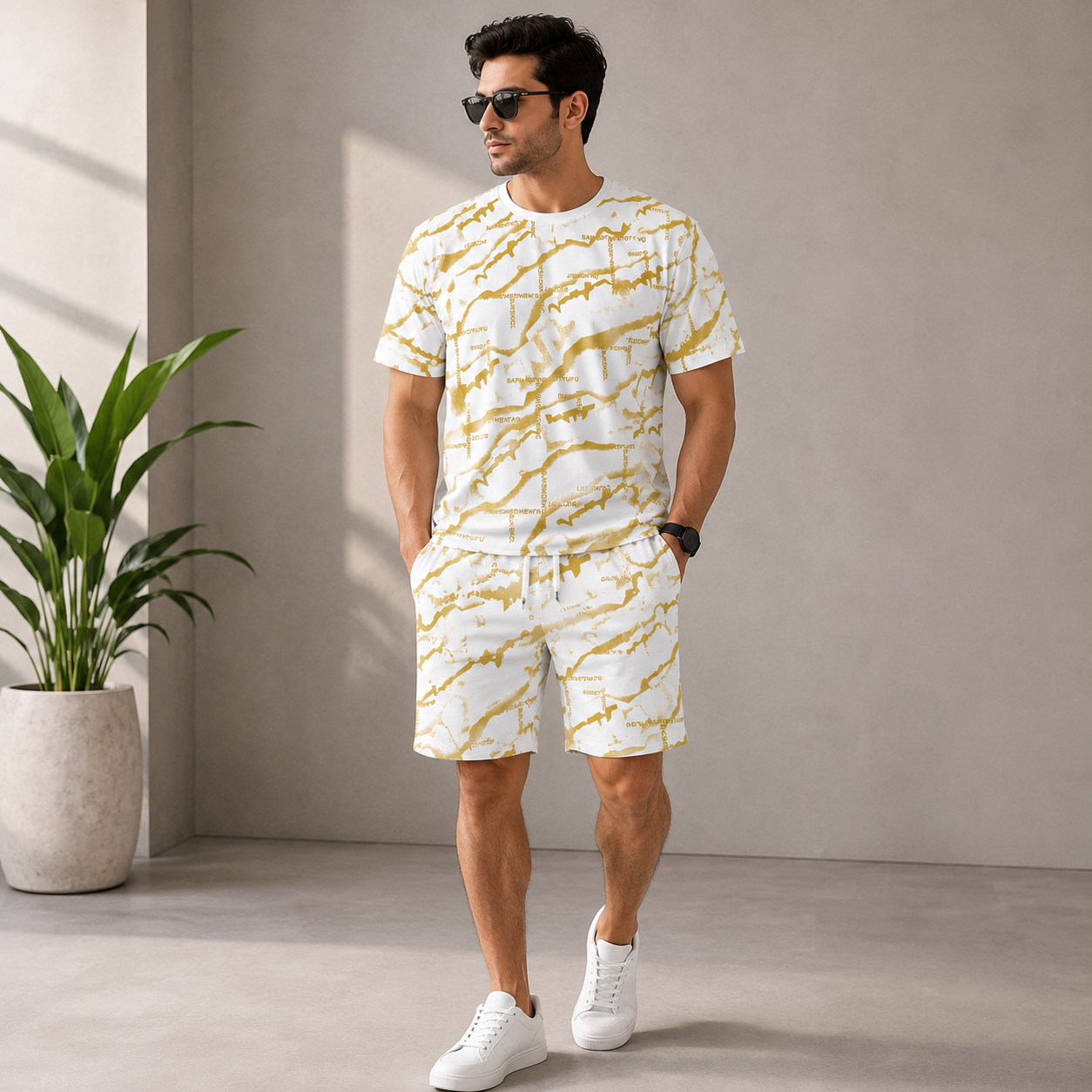 Marble Print Half Track Suit