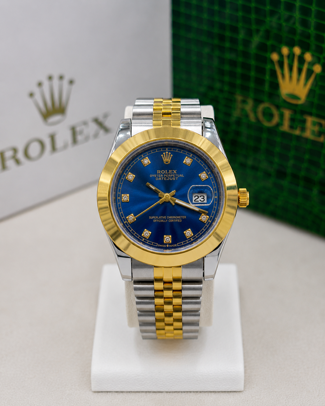 Datejust Style Watch – Blue Diamond Dial Two-Tone