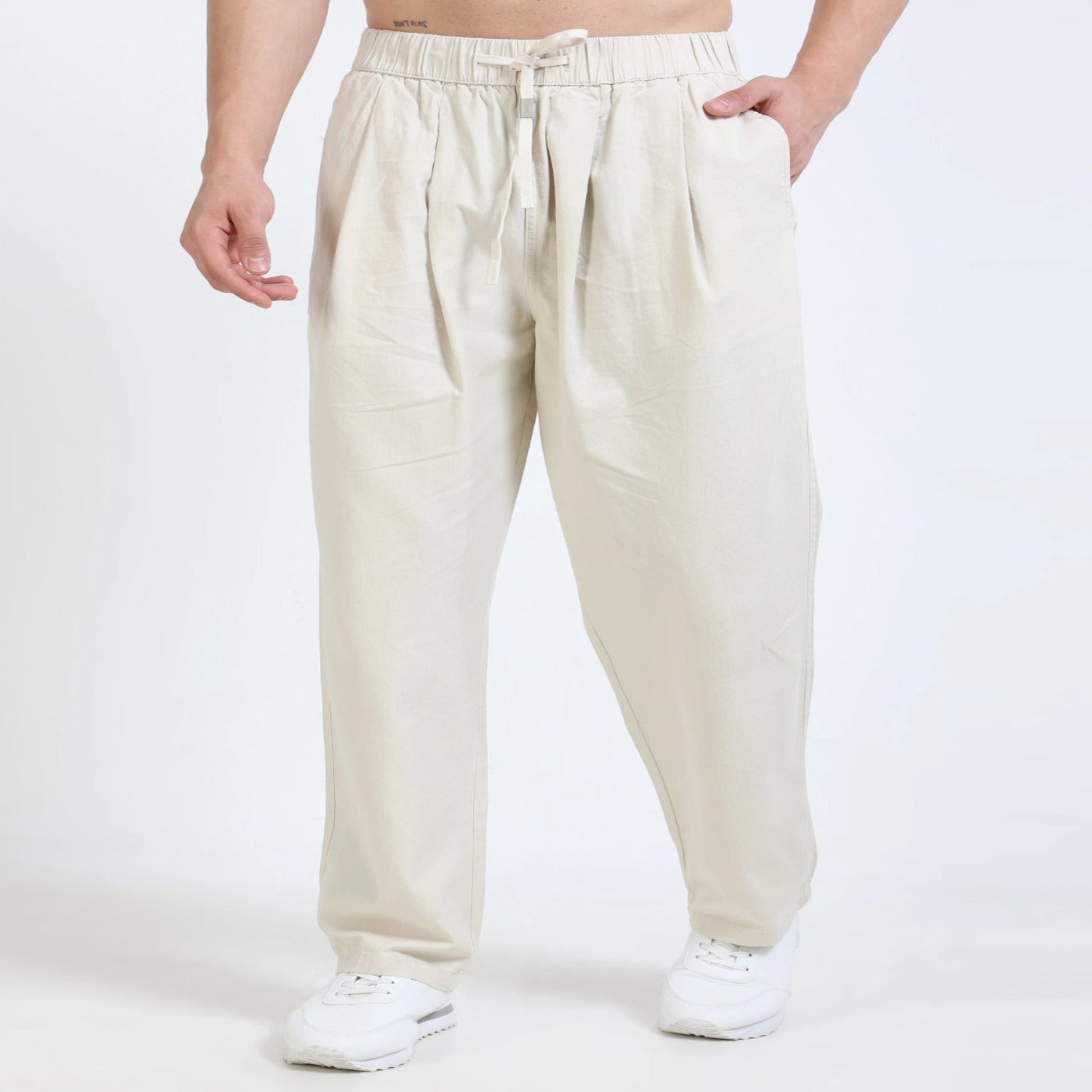 KYROZE Beige Linen Relaxed Fit Trouser