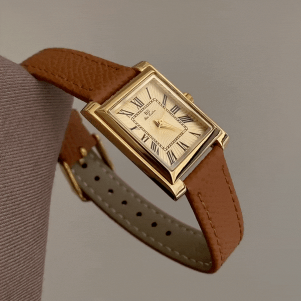 Universe Point Square Watch - Brown Leather Strap Gold Case