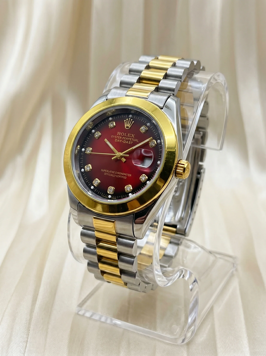 Day-Date Style Watch – Red Gradient Diamond Dial