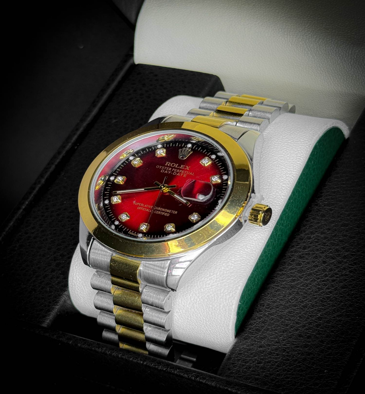 Day-Date Style Watch – Red Gradient Diamond Dial
