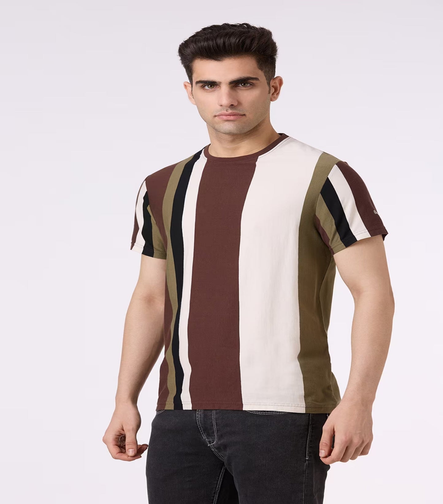 Striped Knit T-Shirt – Brown & White