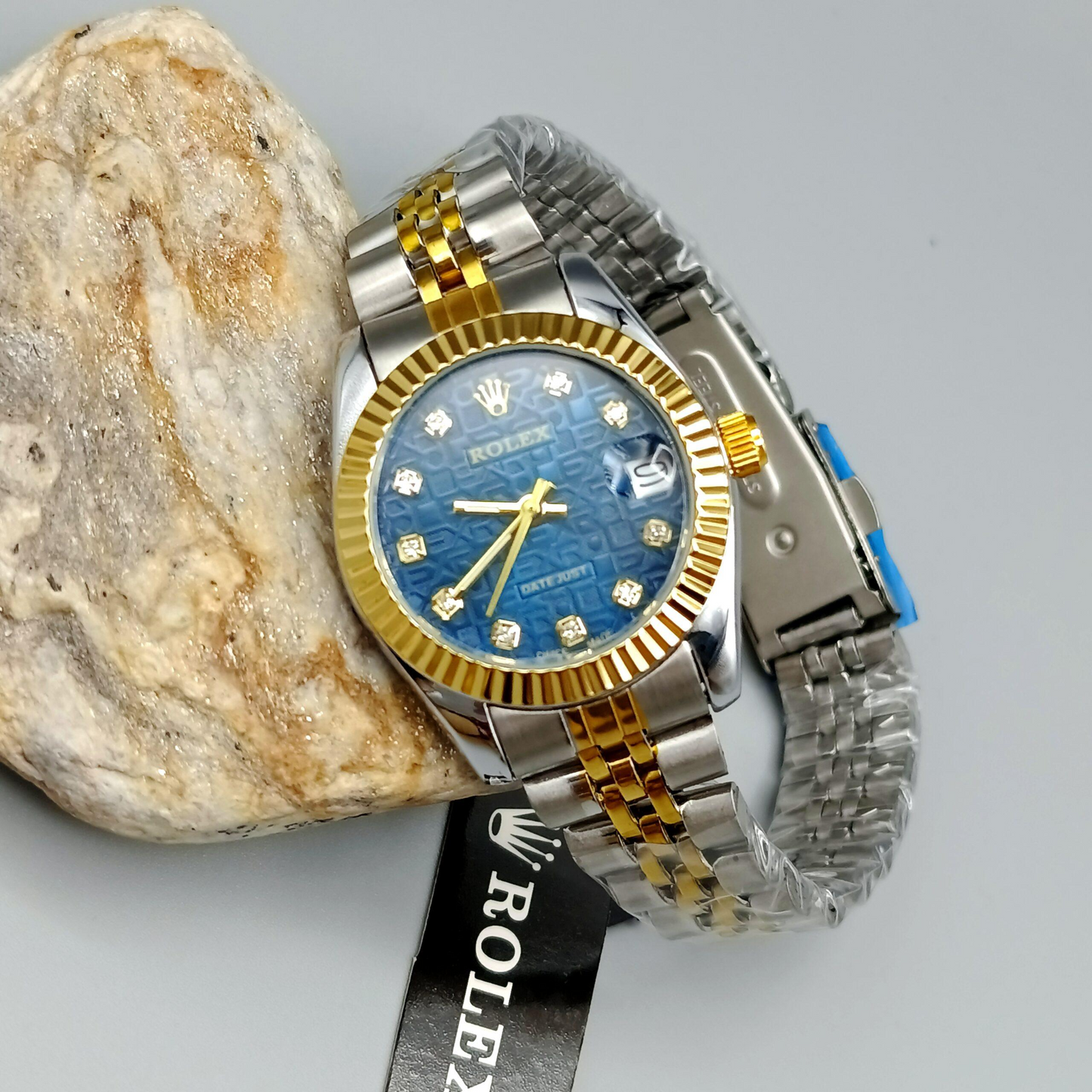 Datejust Style Watch – Blue Diamond Dial Two-Tone