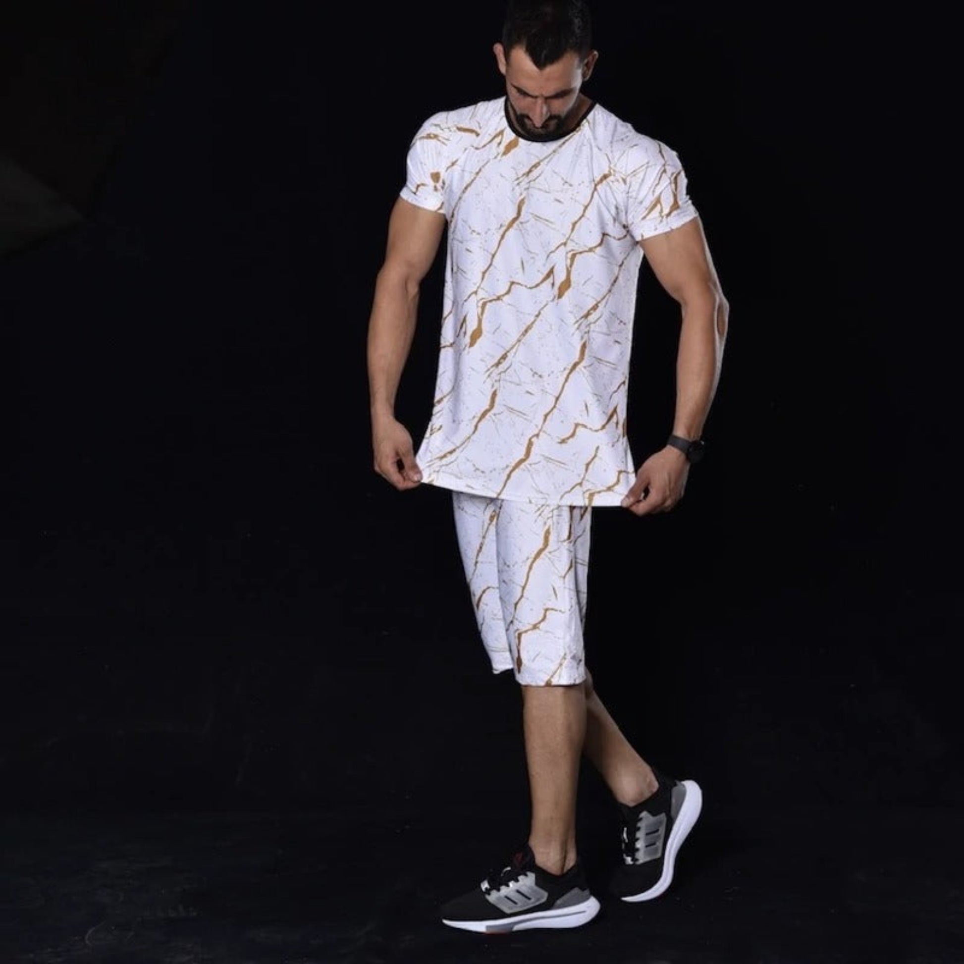 White Marble Print Half Track Suit