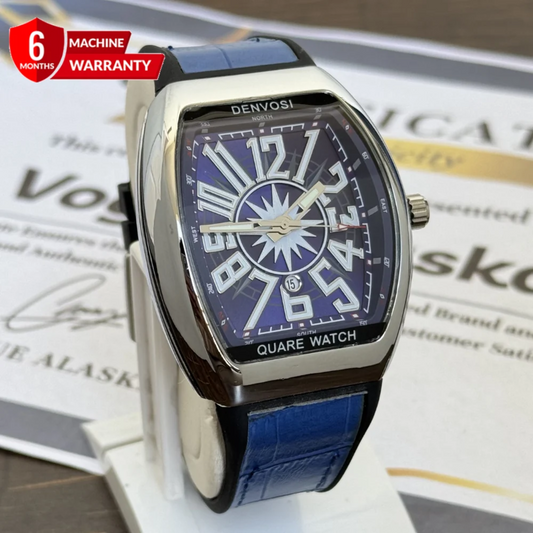Denvosi Square Compass Watch - Black Leather Strap
