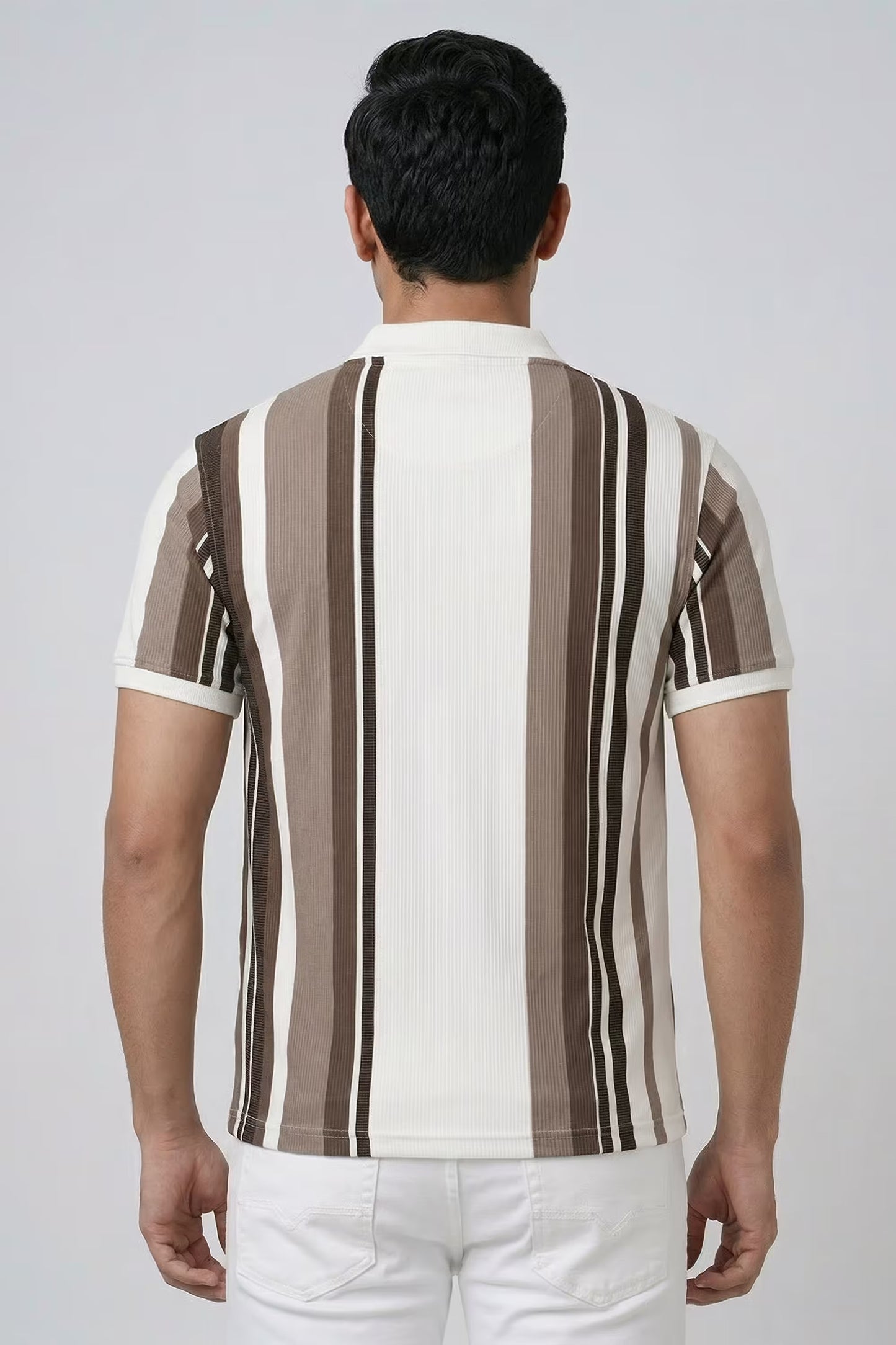 Striped Knit T-Shirt – Brown & White